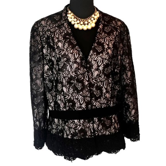 Tahari Jackets & Blazers - Tahari Luxe women's blazer black lace overlay on pink satin size 14